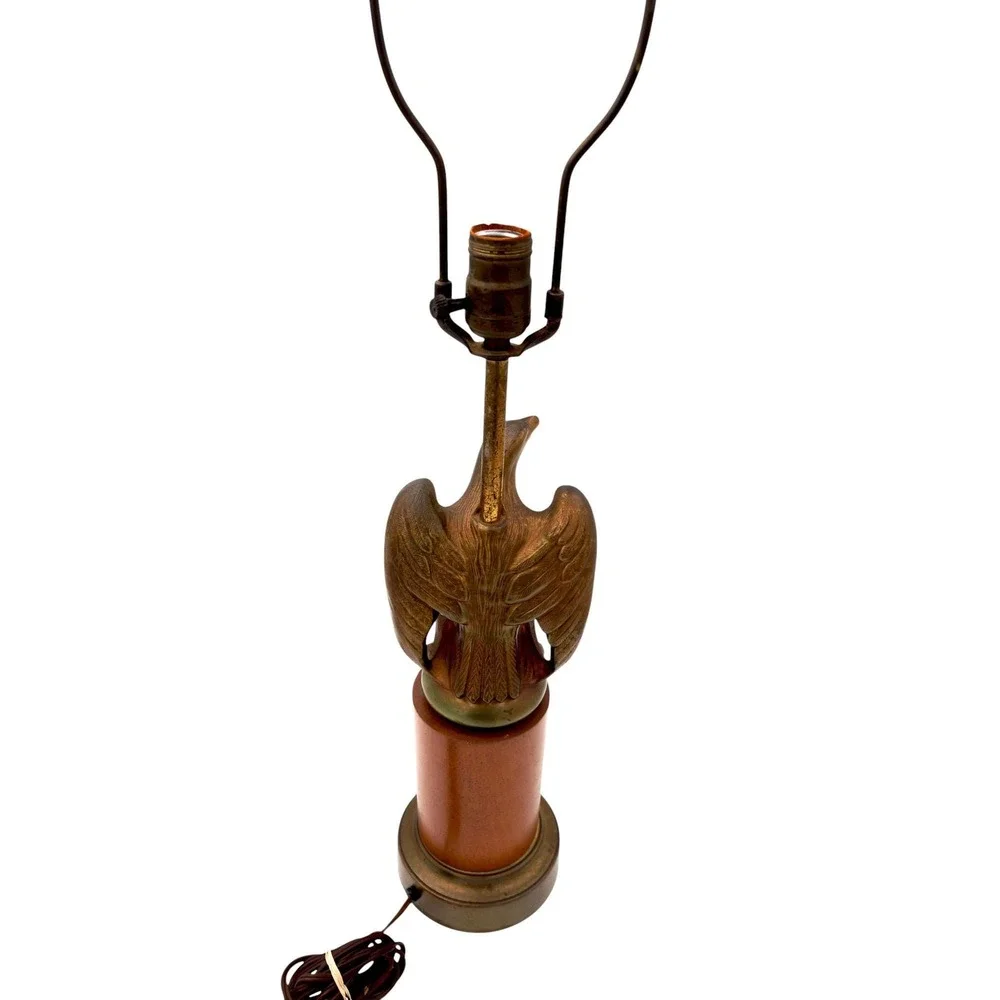 Vintage Brass Eagle Table Lamp Lighting Luxury Light MCM Mid Century Modern Wood